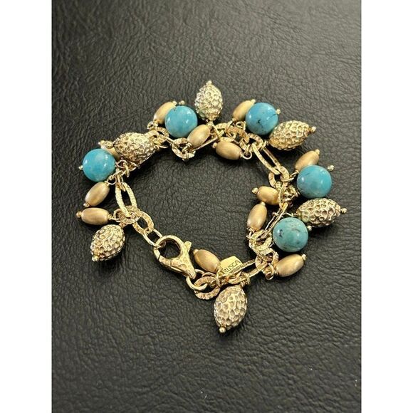 Etrusca 925 Vermeil Turquoise/Gold Ball Charms Bracelet - Picture 2 of 6